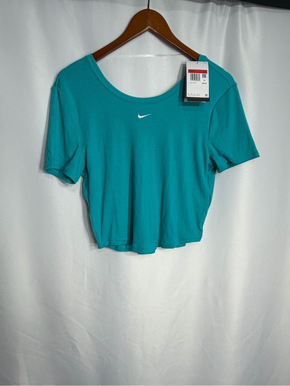 Nike Teal Short-Sleeve Scoop-Neck Crop Top size L new w tags
